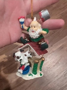 VTG Trevco Christmas Ornament Santa & Doggie Santa Sitting On The Roof - Picture 1 of 3