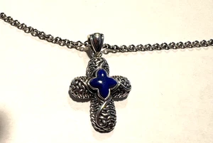 Potenciador cruzado Tiffany Kay de plata de ley y lapislázuli en cadena 20" - Imagen 1 de 5