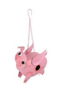 Scratch & Dent Rustic Metal Pink Flying Pig Hanging Bird House Garden Yard - Picture 1 of 4
