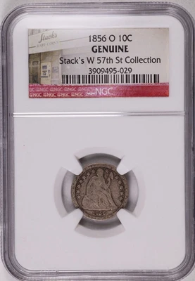 1856-O Dime 10 Cent New Orleans Mint NGC Stack's W 57th St Collection - Image 1 of 2