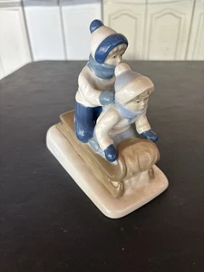 Vintage 1992 Paul Sebastian Children On Sled Made In Mexico Near Mint - Picture 1 of 5