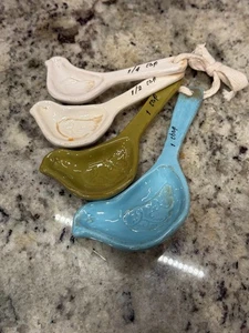 Bird Ceramic Measuring Spoons Watercolor Blue Green Cream  - Picture 1 of 4