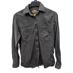 Harley Davidson Womens Gray 100% Cotton Button Down Denim Shirt Medium M - Picture 1 of 4