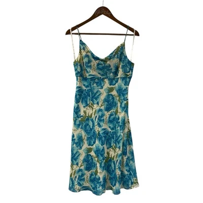 Ann Taylor Blue Floral Dress Size 4 100% Silk Vintage - Image 1 of 4