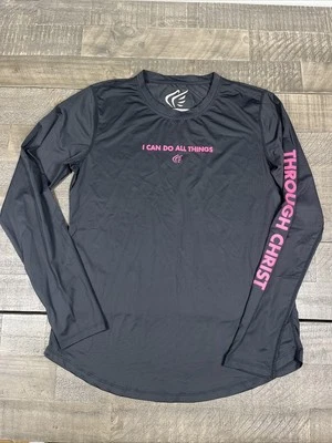 ACTIVE FAITH  *In Jesus Name I Play" Long Sleeve Size S Black Colossians 3:17 - Image 1 of 4