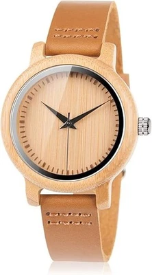 Reloj Hombre Bambú Madera con Correa Cuero de Vaca Marrón Cuarzo Japonés Mo... Foto 1 de 4