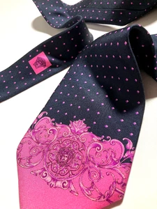 VERSACE VINTAGE '10s BAROQUE MEDUSA HEAD TIE ART NOUVEAU ITALY ROSE PINK BLUE - Picture 1 of 15