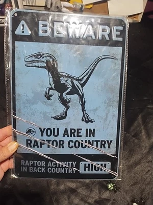 Letrero de metal Parque Jurásico Cuidado con la decoración de pared de campo Raptor Jurassic World 11,5"x8 Foto 1 de 4