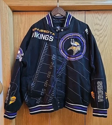 Vintage Minnesota  NFL Vikings Bomber Jacket XLarge Black Purple Logo  NFL - Image 1 of 4