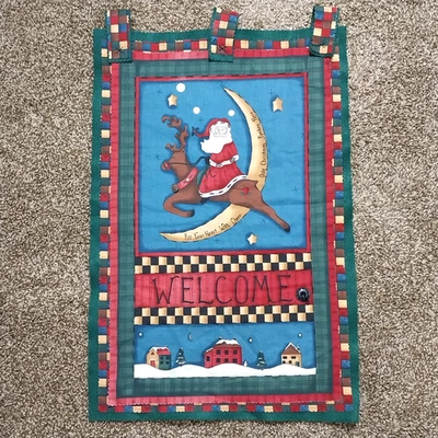 Vintage Handmade Christmas Welcome Sign Fabric Wall Hanging Decoration - Image 1 of 4