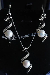 Set orecchini collana pendenti perle coltivate Akoya bianche naturali 8-9 mm 18'' - Foto 1 di 6