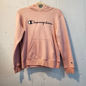 Champion Hoodie Pink Gray Girls L Embroidered Spellout Desert Stone Athleisure - Picture 1 of 10