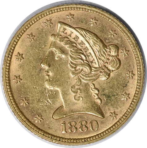 1880 $5 Gold Liberty Head AU Slider Uncertified #1011 Cover