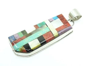 Navajo Sterling Silver 925 Pendant w/Multistones (Coral/Turquoise/Opal/Onyx) - Picture 1 of 7