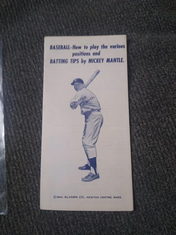 MICKEY MANTLE " baseball & batting tips "- 1962  ALVARN CO, foldover  BROCHURE Cover
