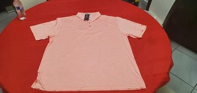 Мужская рубашка-поло для гольфа Grand Slam XXL новая с ценниками Fusion Coral в полоску белая  - Изображение 1 из 4