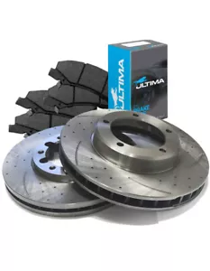SLOTTED DIMPLED Front 319mm BRAKE ROTORS & PADS For HILUX KUN26 GUN126 W/ VSC - Picture 1 of 1