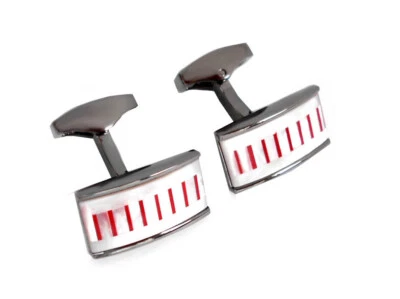 Manschettenknöpfe Perlmutt weiss Cateye rot gunmetall glänzend + Box MK0117 - Bild 1 von 3