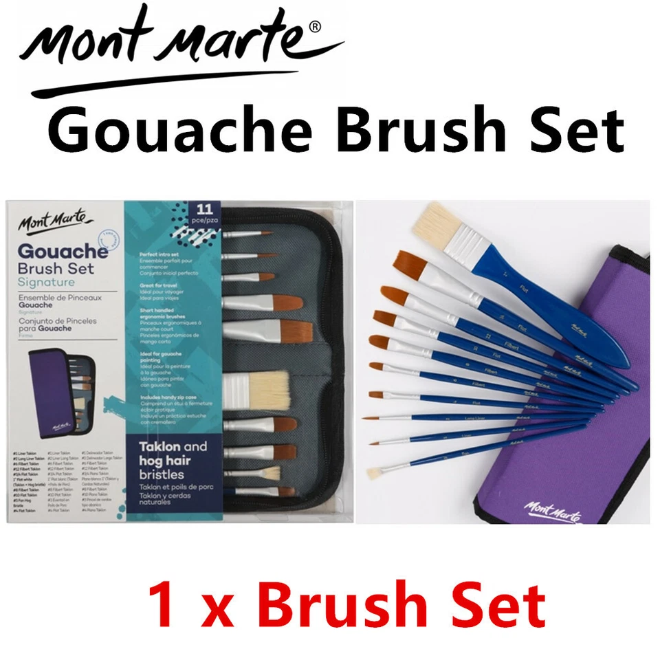 Mont Marte Signature Gouache Paint Brush Set - 11pc in Wallet
