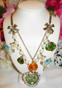 BETSEY JOHNSON SUPER CUTE WALK IN THE PARK KOI FISH SCENE RIBBON WEAVED NECKLACE - Picture 1 of 9
