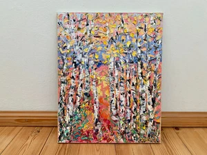 Birkenbäume Impasto Ölgemälde auf Leinwand Abstrakt Natur Landschaft Gemälde - Picture 1 of 10