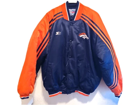 Vintage 90s STARTER Pro Line NFL Denver Broncos Satin Bomber Jacket Men's Large Cover