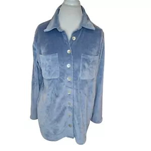 Soft Surroundings Large Petite Blue Old Softy Shirt Velour Button Up Longsleeve - Picture 1 of 10