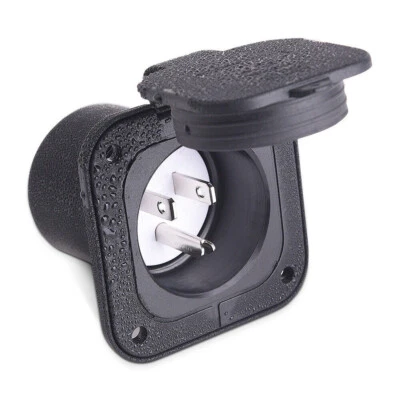 15 Amp Flanged Inlet 125V NEMA 5-15 RV Shore Power Inlet Plug w/Waterproof Cover - Image 1 of 4