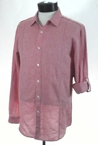 INC Linen Blend Shirt Coral Red Orange Button Up L/S Casual Summer Men's S $65 - Picture 1 of 8
