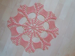 Decke, Filet, Häkeldecke, Rund ca. 50 cm, lachs - Bild 1 von 2
