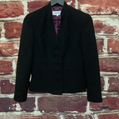 Blazer Calvin Klein Mujer 2 Liso Negro Carrera Trabajo Oficina Chaqueta Abotonada Foto 1 de 4