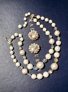 Vintage Japan AB Glass Paper Mâché Sugar Bead 2 Strand 17” Necklace Earrings Set - Picture 1 of 11