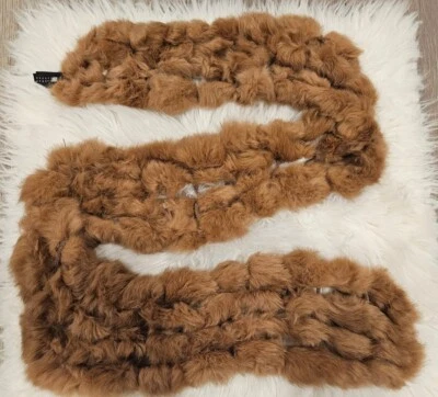Carole Little Brown Rabbit Fur Pom Pom Bobble Stole Scarf Vintage - Image 1 of 4