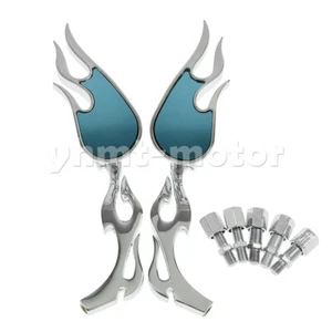 Chrome Flame Side Rear Mirrors Fit For Kawasaki Honda Suzuki Kawasaki Ducati - Imagen 1 de 4
