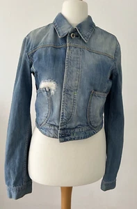 Replay Denim Jacket Women's Vintage Cropped Fitted Y2K Distressed Size L - Picture 1 of 11