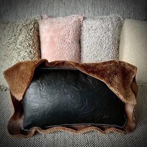 Natural Shearling and Cowhide Lumbar Pillows Throw Pillows - Picture 1 of 6