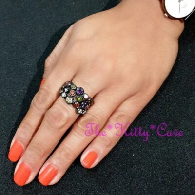 Rainbow CZ Crystal Zirconia Multi Coloured Retro Ossie Bubble Band Cocktail Ring - Image 1 of 4