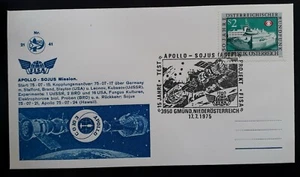 1975 Austria Joint Apollo & Soyuz Space Flight Cover ties 2S stamp w cachet - Picture 1 of 2
