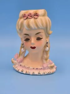 Rare Yoko Boeki Nippon Lady Head Vase #631 Japan Blonde Pink Flowers Vintage - Picture 1 of 11