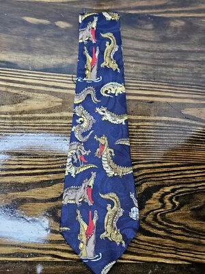 Steven Harris Men's Tie Blue with Alligators Classic Length Necktie Hand Made - Image 1 of 4