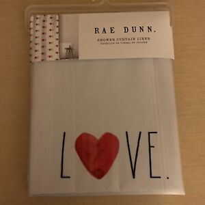 Rae Dunn Shower Curtain Liner, Valentine's Day, Love With Red Heart