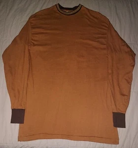 VTG 70s KENTFIELD BLANK LONG SLEEVE T SHIRT BROWN RINGER XL 80s SINGLE STITCH LS - Picture 1 of 4