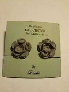 ๐ VTG Handmade Crocheted Ear Clip/ Screw On Earrings By Rosalie Light Blue (F2 - Picture 1 of 3