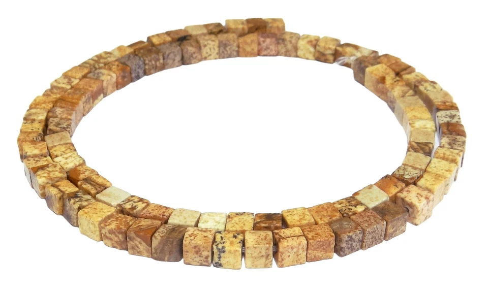 😏 Landschaftsjaspis 4 mm Würfel Edelsteinperlen Jaspis Strang für Kette 😉 - Bild 1 von 1