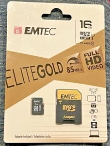 EMTEC Micro SDHC - 16gb Class 10 Gold Plus with Adapter - Lot of 3 - Free Ship - - Picture 1 of 2
