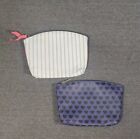 Cosmetic Zipper Pouch 2Pc Striped Canvas / Purple Hearts  Toiletries Travel Bags