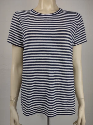 NUEVO CON ETIQUETAS J. Top Crew Azul Blanco Rayas Manga Corta Mezcla Algodón Tejido Mediano Foto 1 de 4