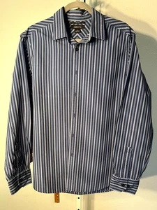 Claiborne 80er 2-lagig 100 % Baumwolle blaue Streifen Herren Langarm Knopfleiste Gr. Lrg - Bild 1 von 4