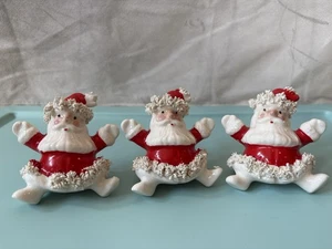 3 Vintage Napco 1950’S Spaghetti Trim Tumbling Santa Made In Japan Figurines 3” - Picture 1 of 17