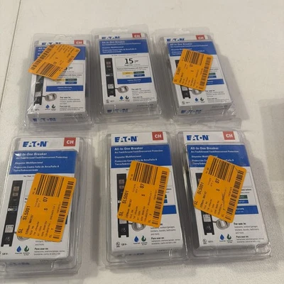 Lote de 6 disyuntores Eaton CHFN115A1CS CH 15A 1 polo doble función AFCI/GFCI Foto 1 de 3